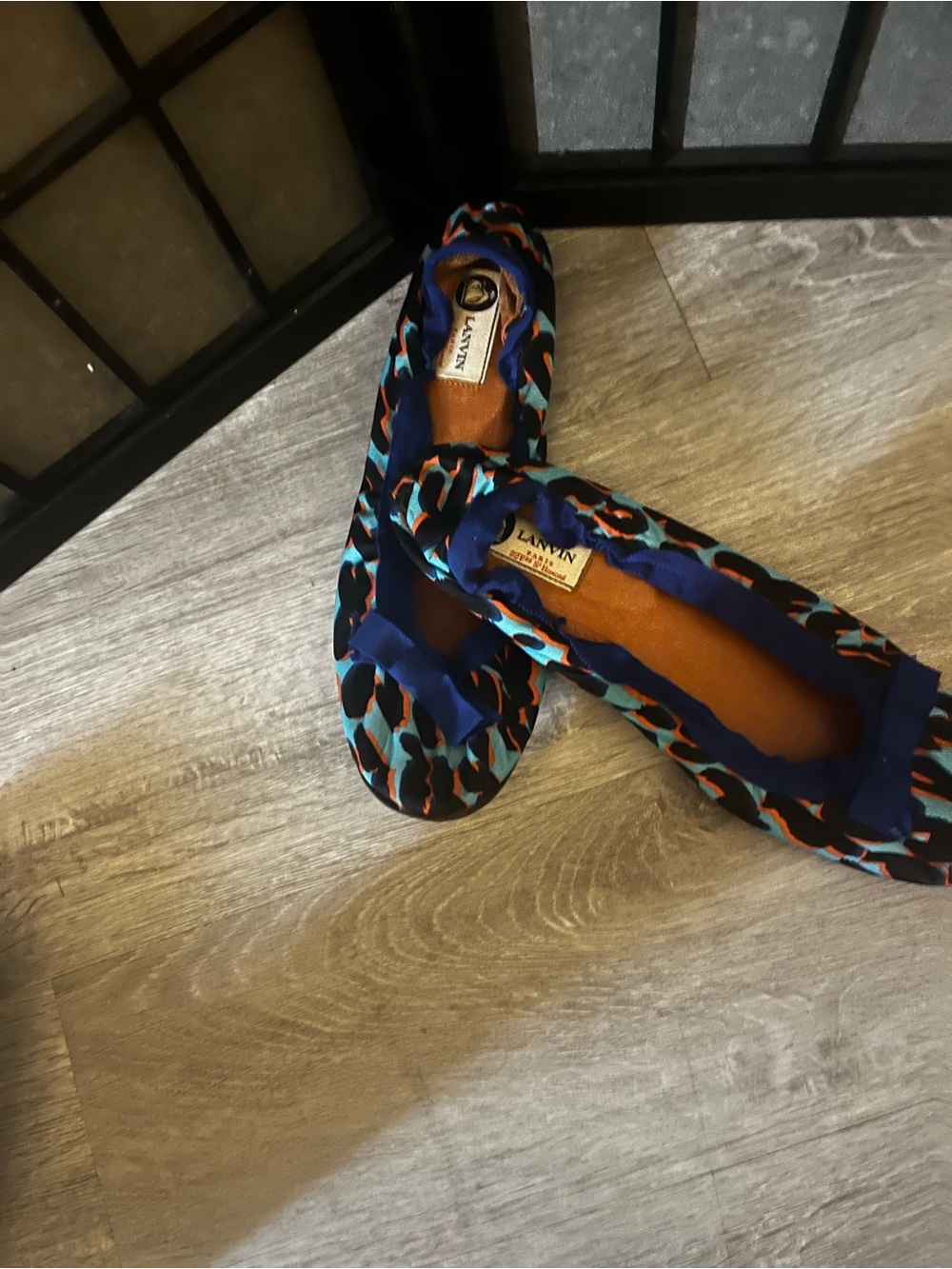 Lanvin Navy Blue and Teal Patterned Ballet Flats